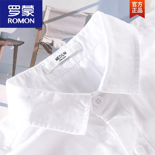 罗蒙（ROMON）日系休闲男士亚麻短袖衬衫潮流麻布衣服男装夏天棉麻料衬衣夏装薄 YY9711淡蓝色亚麻 M