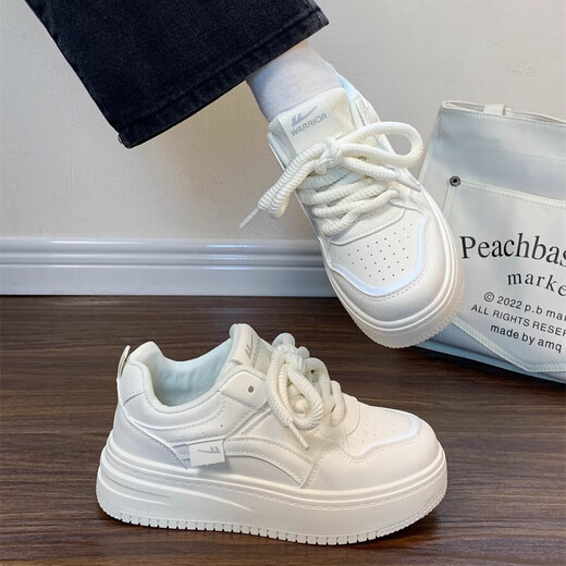 Pull back new winter sneakers for women, all-match thick-soled plus velvet white shoes and cotton shoes J576Z rice/white 37