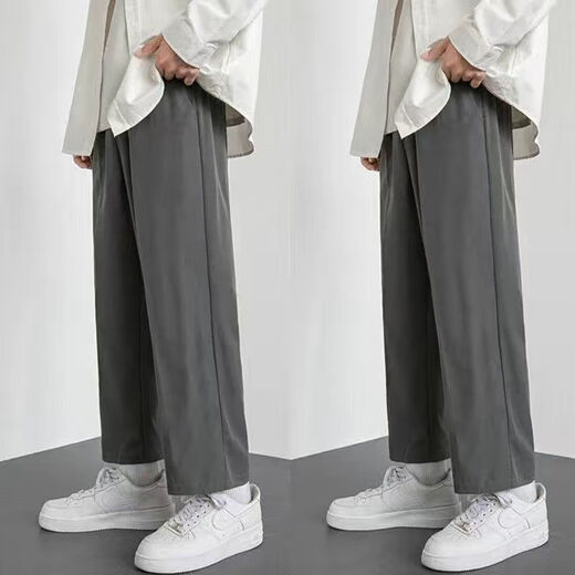 Yixi pants men's spring, summer and autumn trendy loose sports casual pants wide-leg suit pants men's straight black nine-point pants black L recommended 100-120 Jin Jin equals 0.5 kg