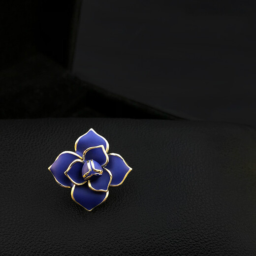 Lingchuan enamel flower brooch, men's and women's suit collar button collar pin, sweater corsage accessories, gold edge deep blue