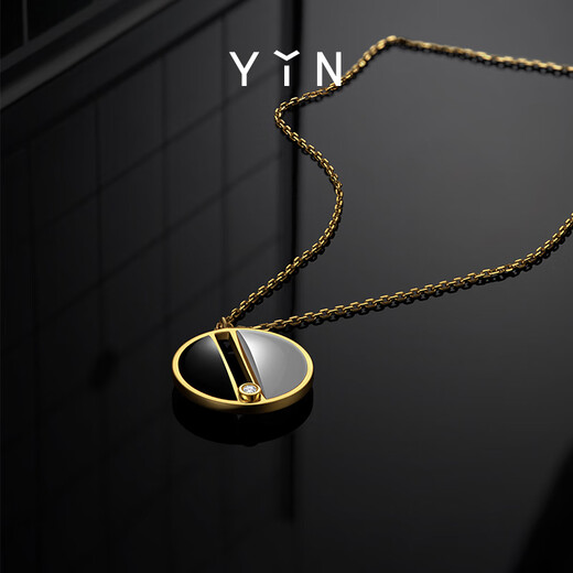 Beiyou Go Necklace-Black and White Hetian Jade 18k Gold New Chinese Style Necklace Jewelry Small Size