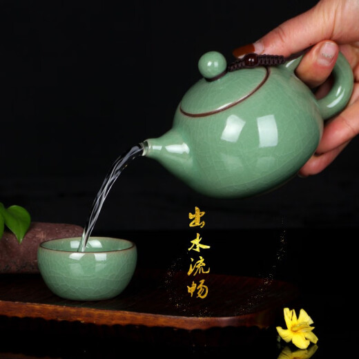 Longquan celadon tea set teapot small teapot ice crack glaze single pot purple sand ceramic Kung Fu tea set teapot filter Xi Shi pot Ge Kiln plum green
