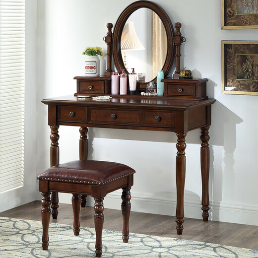 Shifuju European solid wood dressing table French white carved dressing table with drawers dressing table bedroom American simple makeup white 0.8 meter dressing table + makeup mirror + makeup stool
