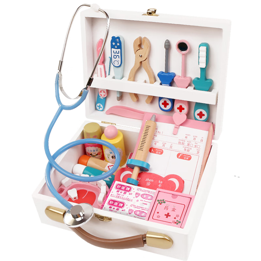 Simulation little doctor toy set girl wooden box plays nurse boy plays house children's stethoscope color color box - 5-piece set of clinic visits