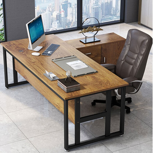 RUSEN Desk Boss Desk and Chair Combination Single Office Furniture Executive Desk Supervisor Manager Desk Computer Desk Customized White Frame + White 140*80 Table + Side Cabinet with Drawer + Chair