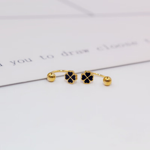 Zhimo 18k earrings screws 18K gold four-leaf clover versatile earrings Japanese and Korean small personalized titanium steel jewelry new gold screw style C-shaped heart-shaped four-leaf clover pair