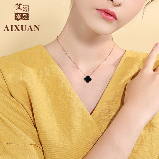 Aixuan trendy 18k gold inlaid jade pendant, ink jade pendant, gold four-leaf clover necklace, women's bracelet, gift for girlfriend and wife, four-leaf clover necklace