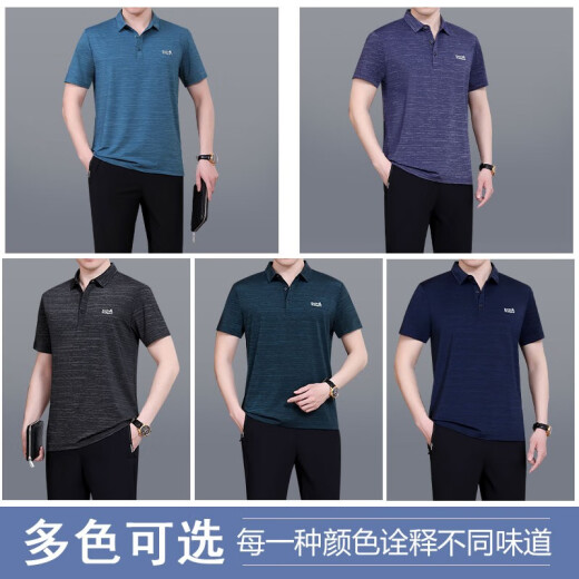 花花公子中老年运动套装男夏季冰丝短袖T恤两件套中年父亲休闲跑步运动服 JM718-湖蓝【两件套】 2XL【建议140-160斤左右】