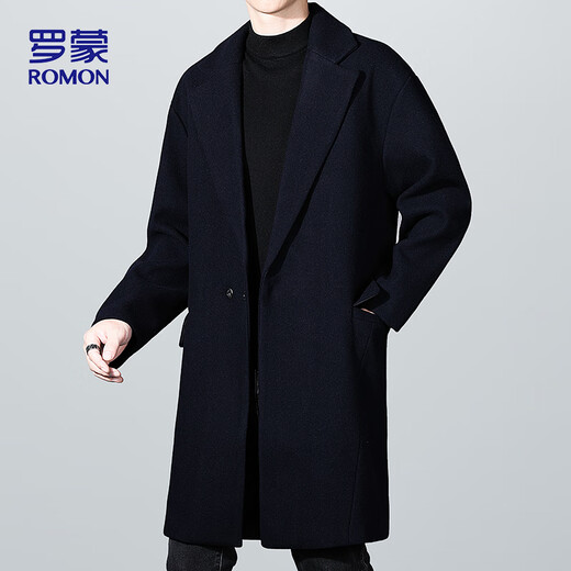 ROMON woolen coat mid-length men's autumn and winter business casual windbreaker men's warm woolen coat 1929 Navy L
