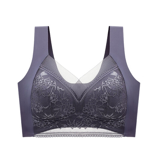 Women's Lace Wrapped Breast and Beautiful Back Bra, Push-up Wireless Fixed Cup Top-Up Seamless Vest Style Sleeping Bra, Dark Blue 2L 100-120Jin Jin is equal to 0.5kg