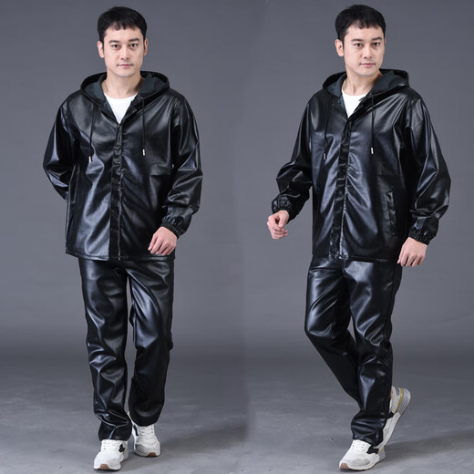 Jinghe Spring and Autumn Thin Leather Men's Jacket Waterproof and Wear-Resistant Middle-aged and Elderly Work Clothing Leather Jacket and Leather Pants Suit Men's Oil-proof Top + Pants (Spring and Autumn Single Style without Velvet) 5XL Size Recommendation (180-200 Jin Jin is equal to 0.5 kg)