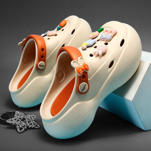 LINGLI Girls' Crocs Children's Slippers 2026 New Summer Baotou Beach Shoes Medium and Large Children's Sandals Girls' Sandals 1903 Beige 31 31-32 Same Size