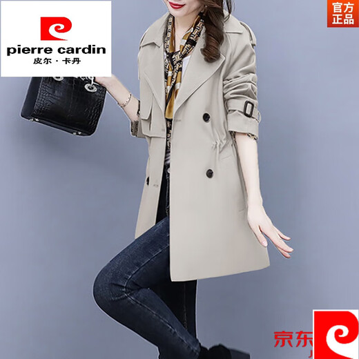 Pierre Cardin (pierre cardin) windbreaker women's early spring and autumn wear 2025 new small people this year's popular fashion mid-length coat coat women's coffee color L (105-115Jin Jin equals 0.5 kg)