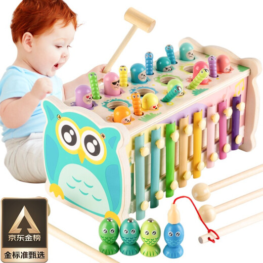 Fuhaier wooden whack-a-mole fishing educational toy for 3-year-old baby 1 boy girl 2 infant child birthday gift