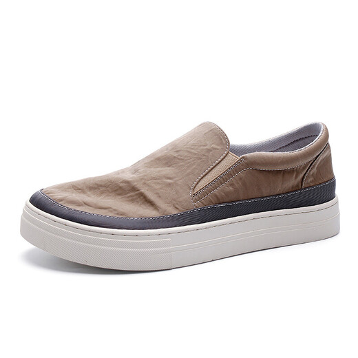 Leopard Rider; Qi Pao Ren Brand Canvas-Schuhe für Männer [einbeinige] Atmungsfreie faule Mann Fuß Cover Loafer Casual Old Peking Stoffschuhe Aprikosenfarbe 38 (240 mm)