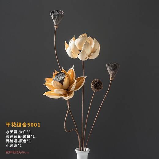 荣弘发干花花束真花装饰摆件荷花风干莲蓬天然莲藕禅意插花中式客厅摆设 干花组合 5012