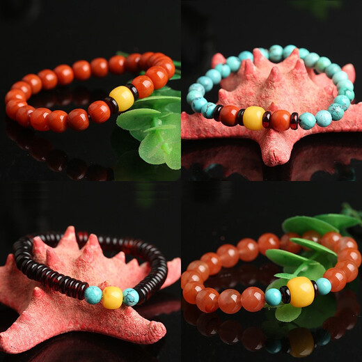 Lingwuqijiu natural raw mineral beeswax old-style barrel beads single beads loose beads spaced beads Buddha beads bracelet single amber bracelet accessories drum beads loose beads diy accessories star and moon rudraksha beads diameter about 7mm single