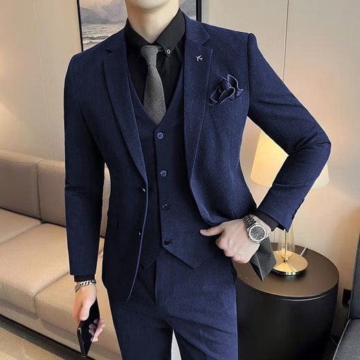 ROMON Suit Men's Slim Jacket Groom Wedding Custom Dress Business Professional Formal Small Suit Men Medium Gray Suit+Trousers XL (Suitable for 125-135 Jin Jin equals 0.5 kg)