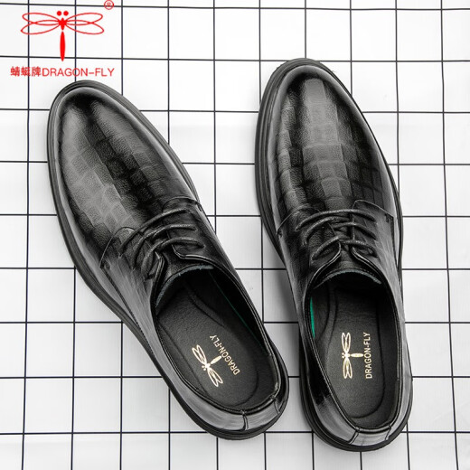 Dragonfly brand leather shoes men's new business formal casual leather shoes Korean style British groom wedding plaid men's leather shoes plaid black 42