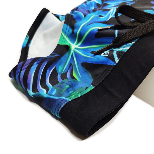 UXH tropical leaf green leaf briefs men's polyester fabric swimming pool ocean beach close-fitting elastic pants comfortable swimming equipment tethered size men's water sports black M