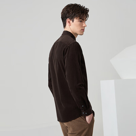 与狼共舞【灯芯绒&纯棉】通勤百搭舒适男士长袖衬衫 302深咖啡 L(175) 