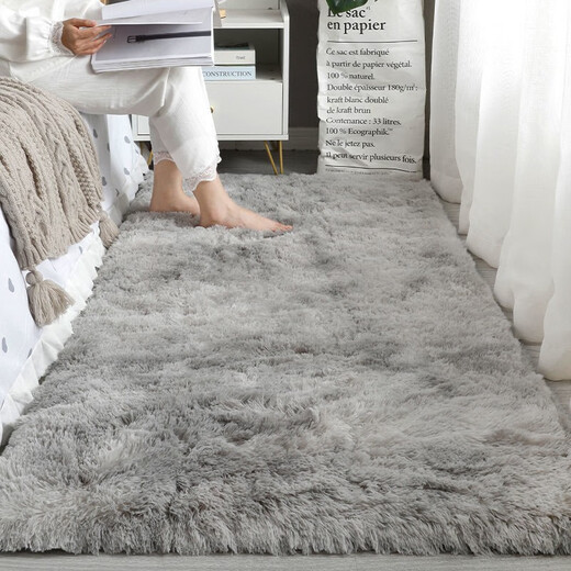 Qingqing Libin thickened carpet for bedroom girl stain-resistant bedside living room tatami room large area full carpet water gray 50X200 cm