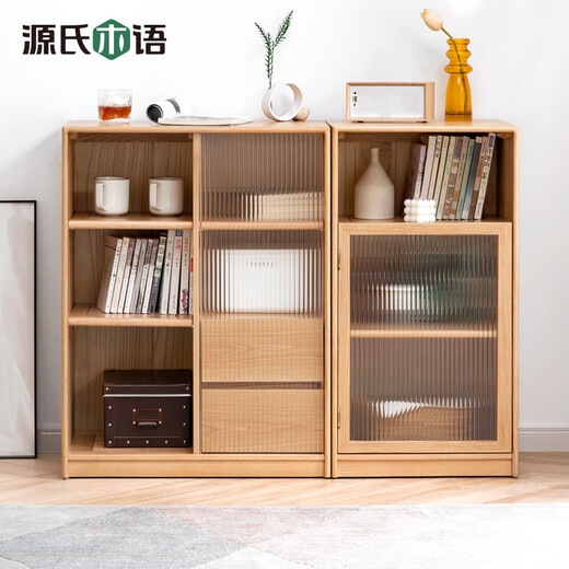 Genji Muyu Massivholz-Seitenschrank, Wohnzimmer, vertikaler Schrank, Vitrine, einfacher Block-Bodenschrank, Teeschrank, Sideboard, Walnussfarbe