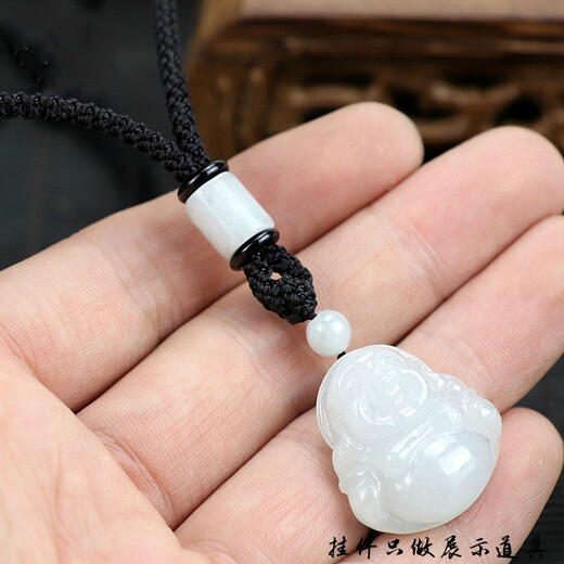 Mengyi handmade jade lanyard necklace rope jade pendant rope jade agate crystal lanyard for men and women adjustable rope black rope/white jade barrel bead style
