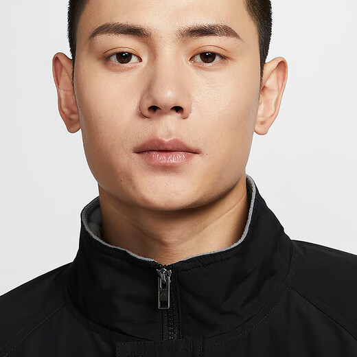 NIKE Men's Autumn New Stand Collar Zipper Loose Windproof Warm Long Sleeve Jacket Plush Jacket Polar Fleece FZ0657-010 Black XL