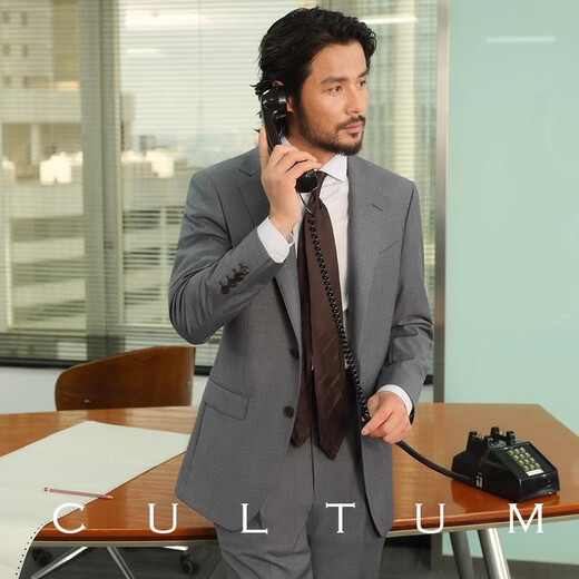 CULTUM machine washable, no ironing, 70 wool half linen lining suit suit, men's business commuter suit jacket top, pure black two-piece set 54 B