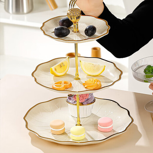 Haofanjie Dessert Rack Multi-layer Fruit Plate Rack European-style Fruit Plate Cupcakes Three-tier Dessert Tray Rack Pastry Tea Break Display Lotus Style丨Three Tiers Phnom Penh*Milk White