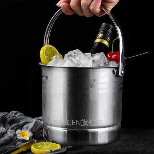 ANSLCEN Ice Cube KTV Stainless Steel Ice Bucket Bar Wine Bucket Nightclub Ice Bucket Portable Single-layer Bucket Champagne Bucket Ice Bucket + Ice Clamp