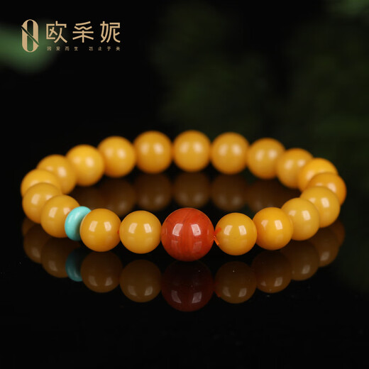 OUCERNY beeswax bracelet natural amber raw stone full of honey chicken oil yellow old beeswax round beads Nanhong Duobao DIY bracelet