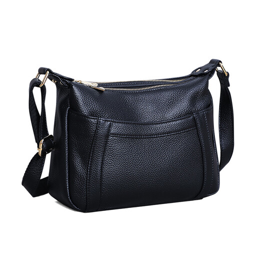 Tushky Marke 2025 Frühlingstasche für Damen, neue trendige Mode, echtes Leder, großes Fassungsvermögen, Umhängetasche für Damen, einfache Umhängetasche, Schwarz, 26 x 16,5 x 7,5 cm