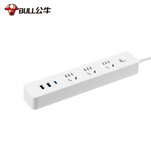 BULL (BULL) 20W PD Apple fast charging socket/strip board/socket strip/socket board Type-c+USB+3 jack full length 1.8 meters white GNV-UU4203 master control switch