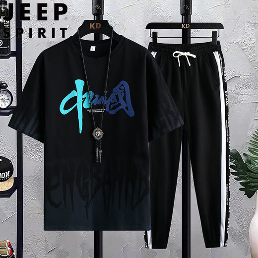 
JEEP SPIRIT Summer Teen Short Sleeve T-shirt Men's 2025 New Style Fashion Handsome High School Junior High School Student Sports Set 683 White (Short Sleeve + Long Trousers) 3XL
