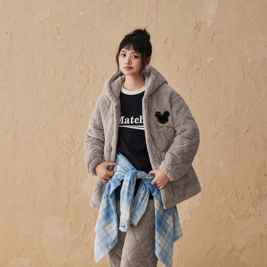 Kiss Cat Hooded Warm Velvet Couple's Quilted Pajamas Women's Winter Three-Layer Thickened Men's Suit Home Clothes Outerwear 164 Tea Brown Men 2XL