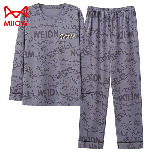 Cat Man (MiiOW) pajamas for men in spring and autumn pure cotton long-sleeved teenagers men's cotton casual large-size home clothing trousers suit LF9904 XL 175