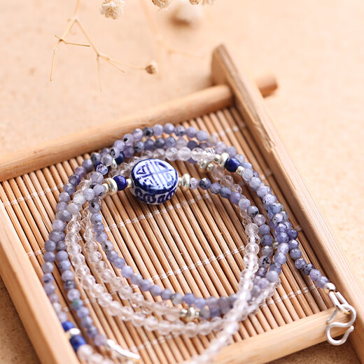 DR-FLVVS tanzanite necklace mountain stone handmade new Chinese blue and white hand-painted ceramic sweater chain multi-turn bracelet
