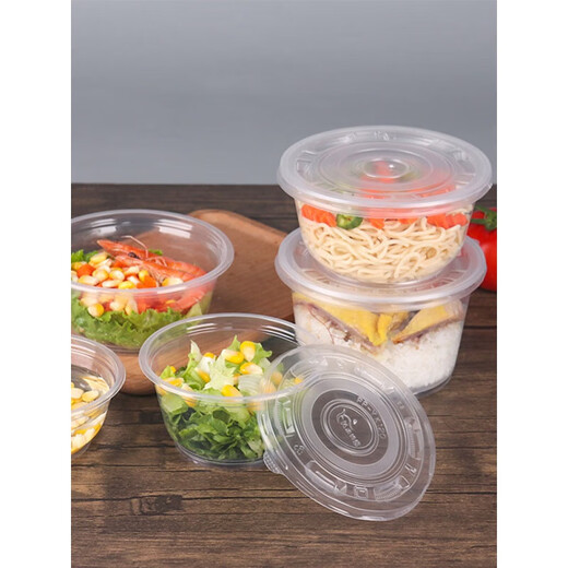 Qiantun disposable bowls, chopsticks, plastic household small bowls, round lunch boxes with lids, packed lunch boxes, tableware, ice powder dealer 142 lids, suitable for 700-1000 bowls, 100 pieces