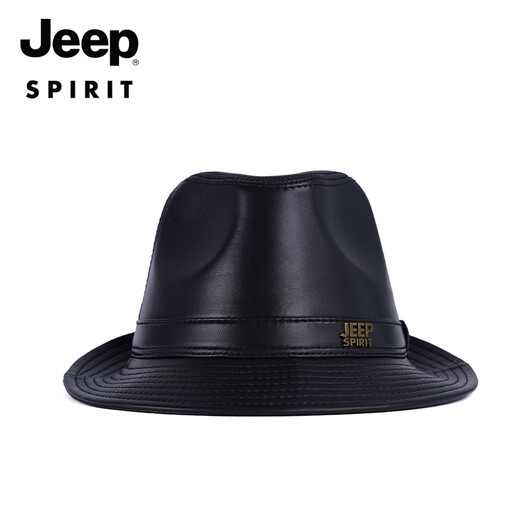 JEEP SPIRIT Genuine Leather Hat Men's Autumn and Winter Jazz Hats for Middle-aged and Elderly Cowhide Gentleman Hats Shanghai Beach Hats Outdoor Dad Hats Sheepskin Black Medium Size XL (57-58cm)