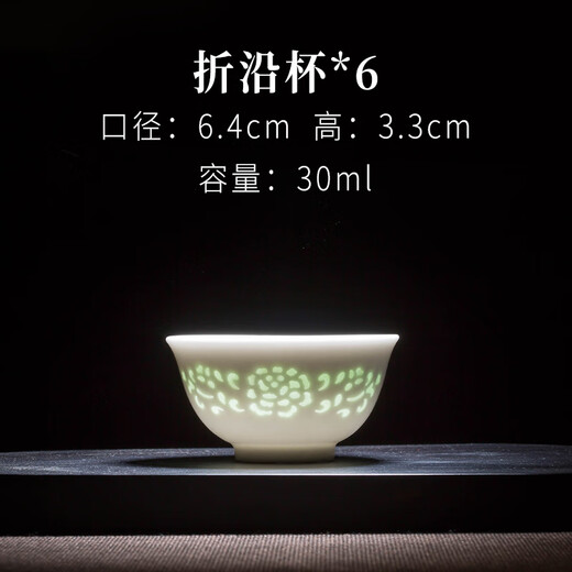 Jingdezhen, the capital of Modu, high-end exquisite kung fu covered bowl and tea cup set, ceramic home handmade hollow tea set for the living room, complete set, snow jade exquisite wrapped branches, 8-piece covered bowl set