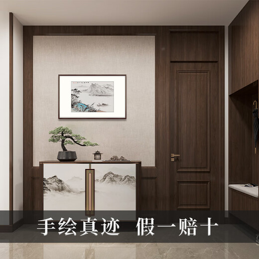 Bogu Painting Garden hand-painted new Chinese-style entrance decorative painting landscape painting restaurant hanging painting corridor aisle mural Chinese painting tea room ink painting elegant walnut Luban ruler lucky number length 102cm * height 68cm