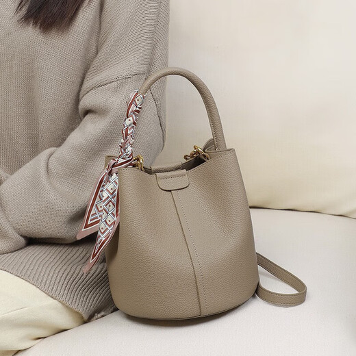 Marie Claire Light Luxury Women's Bag New Women's Bucket Bag Shoulder Crossbody Bag Birthday Anniversary Gift for Wife and Girlfriend Elephant Gray Ready Stock