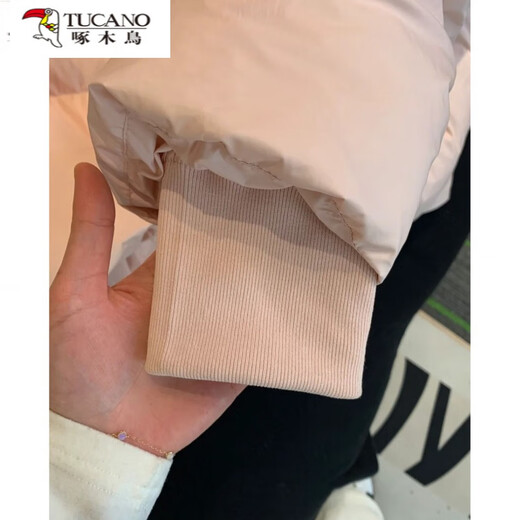 Woodpecker down cotton jacket women's short 2025 new off-season hooded thickened cotton coat loose winter cotton jacket black M 105-125Jin Jin equals 0.5 kg