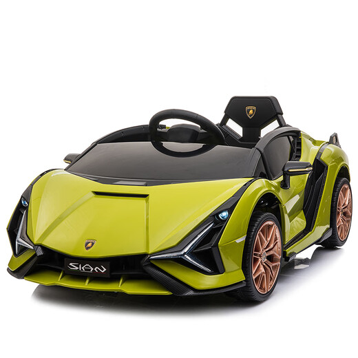 Cute Smiling Gull Lamborghini children's electric car four-wheeled with remote control car for men and women, baby and child can sit on toy car stroller, top with white + full function + leather seat four-wheel drive foam wheel