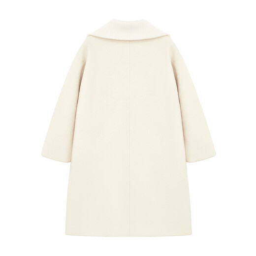 ELLE KIDS children's clothing knitted splicing large lapel woolen coat girls autumn and winter new double zipper mid-length coat white 165 (M)