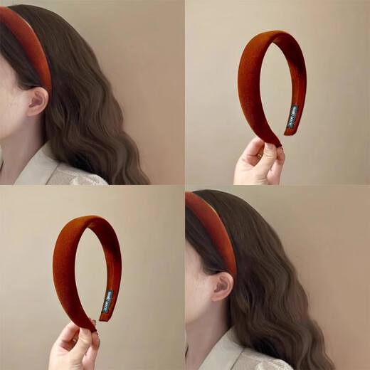 BARY REEF's new Hong Kong style headband with large head circumference, new headband, winter velvet hair accessories, high skull pumpkin color headband hairpin for women, mature pumpkin (whitening)