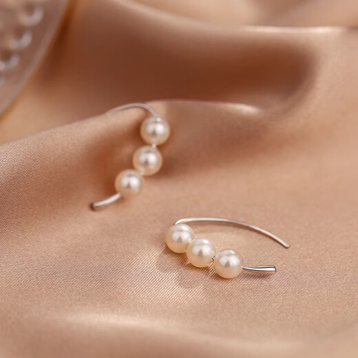Bai Qixin silver-plated needle earrings pearl earrings for women with pierced ears, simple temperament, anti-allergenic earrings, plain earrings, earrings, pearl earrings silver (one pair)