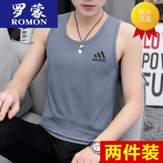 罗蒙（ROMON）高端背心男装健身夏季新款汗衫无袖运动中坎肩外穿跑步打底衫 冬13组-m9227黑色+m9228白色春 3xl建议150至165斤